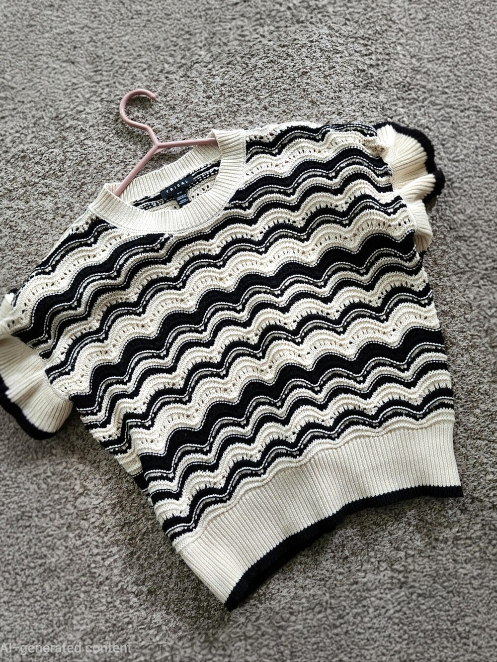 TRIBAL Black & Cream Wavy Crochet Knit Sweater (New) $28